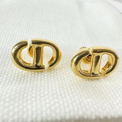 Dior CD Navy Stud Earring Gold