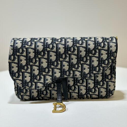 Dior Saddle Pouch with Chain Oblique Blue