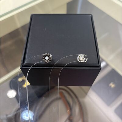 Gucci 925 GG Marmont Stud Earrings Black Flower