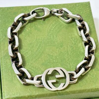 Gucci 925 Mens Silver Interlocking G Bracelet Large