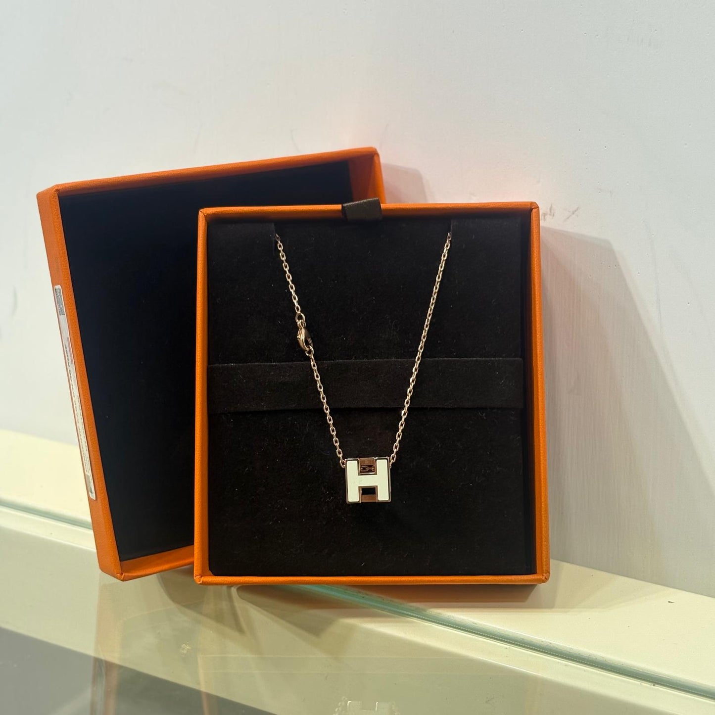 Hermes Cage H Necklace Rose Gold White (A)