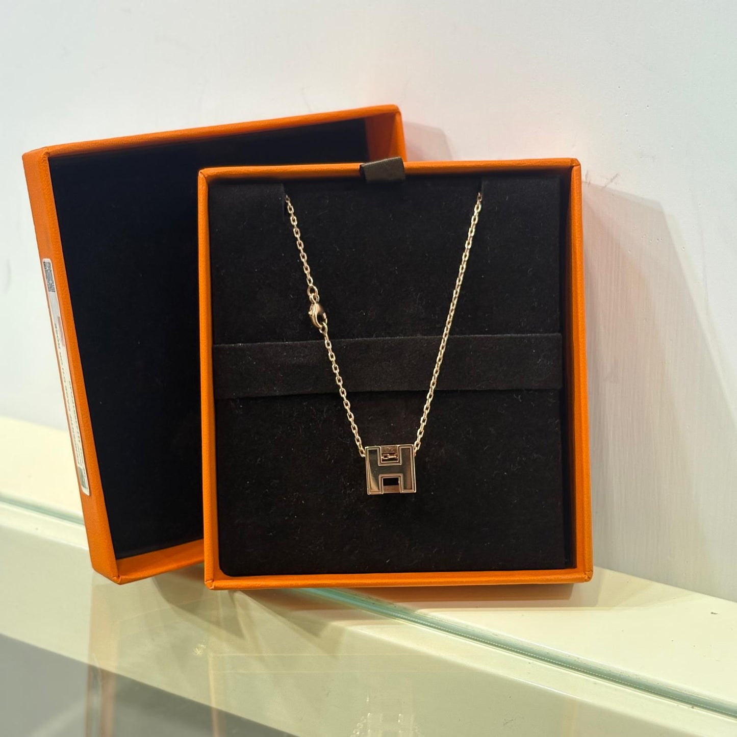 Hermes Cage H Necklace Rose Gold White (A)