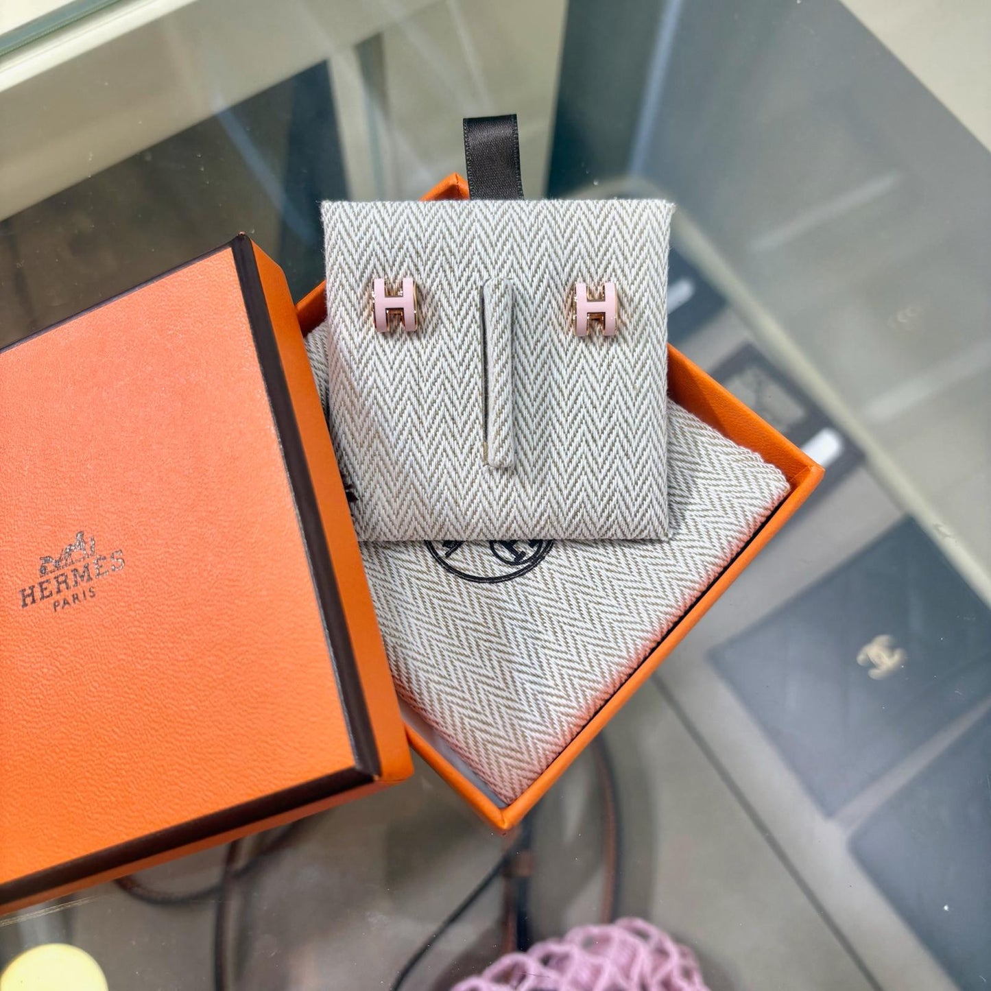Hermes Mini Pop H Earring Rose Gold Pink