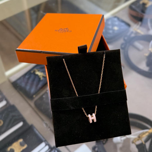 Hermes Mini Pop H Necklace Rose Gold Pink (A)