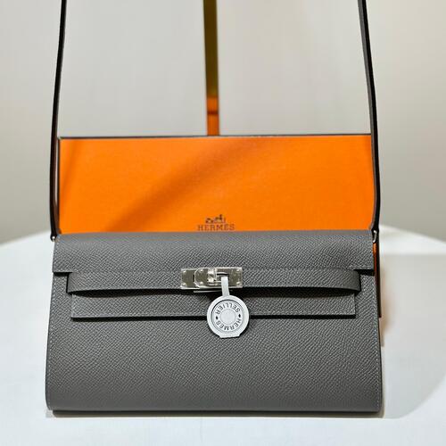 Hermes Kelly Classique To Go Wallet Gris Meyer 0L, Epsom, Stamp B