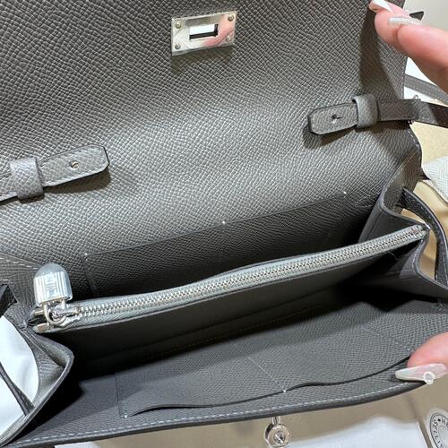 Hermes Kelly Classique To Go Wallet Gris Meyer 0L, Epsom, Stamp B