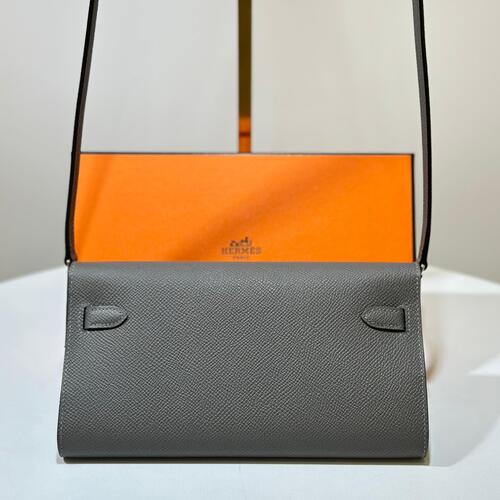 Hermes Kelly Classique To Go Wallet Gris Meyer 0L, Epsom, Stamp B