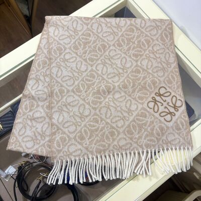 Loewe Anagram Scarf In Wool And Cashmere White Beige