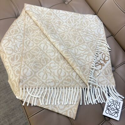 Loewe Anagram Scarf In Wool And Cashmere White Beige