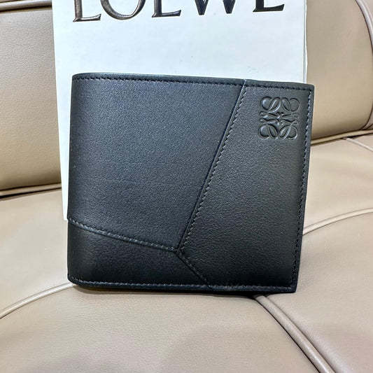 Loewe Mens Puzzle Bifold Coin Wallet In Calfskin Black