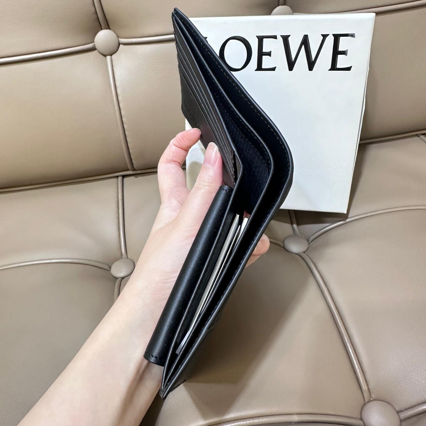 Loewe Mens Puzzle Bifold Coin Wallet In Calfskin Black