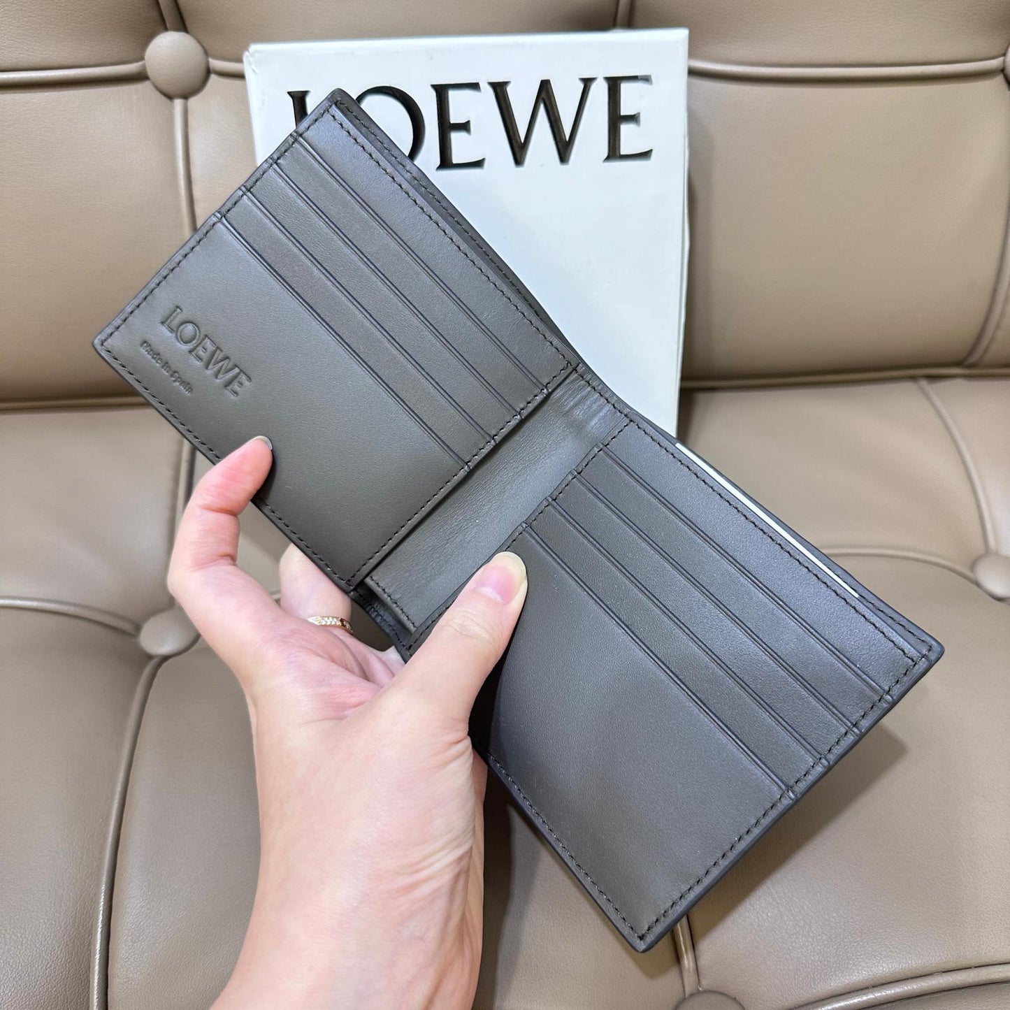 Loewe Mens Puzzle Bifold Wallet In Calfskin Asphalt Grey Storm Blue