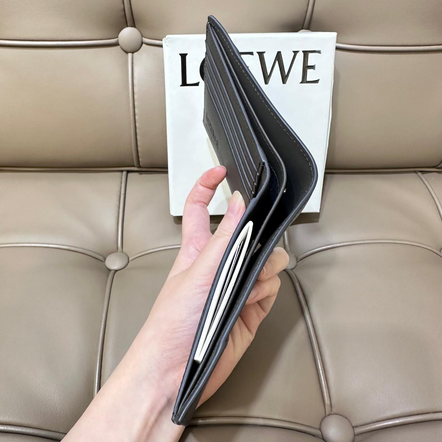 Loewe Mens Puzzle Bifold Wallet In Calfskin Asphalt Grey Storm Blue