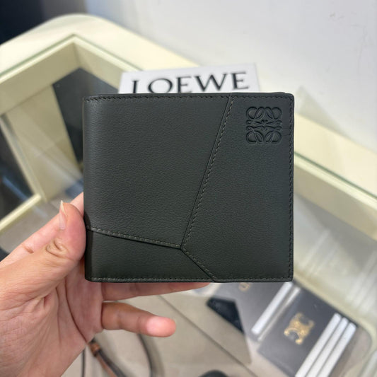 Loewe Mens Puzzle Bifold Wallet In Calfskin Dark Khaki