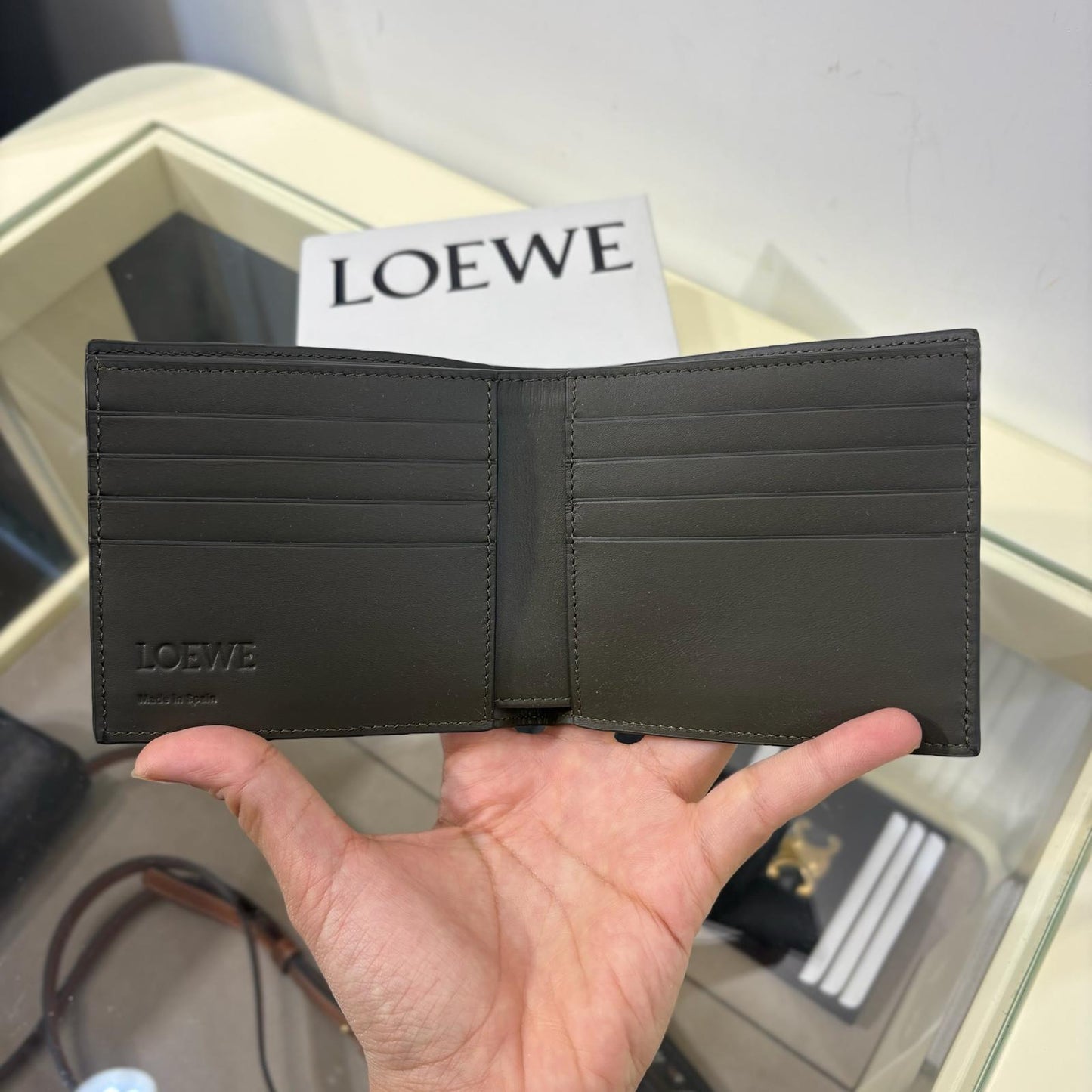 Loewe Mens Puzzle Bifold Wallet In Calfskin Dark Khaki