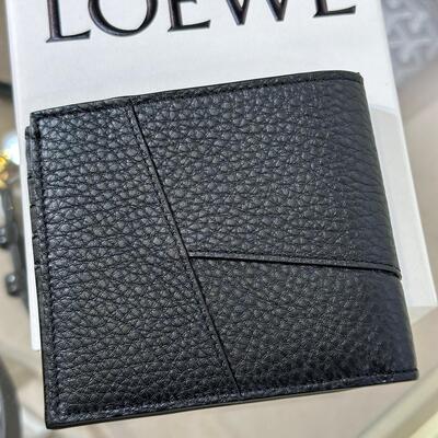Loewe Mens Puzzle Bifold Wallet In Grained Calfskin Black