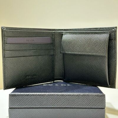 Prada Mens Wallet with Coin Black Triangle Large