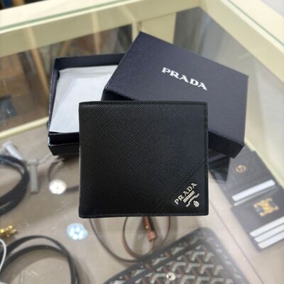 Prada Mens Wallet with Coin Black Logo