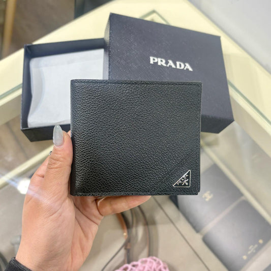 Prada Outlet Mens Wallet Black Triangle Small