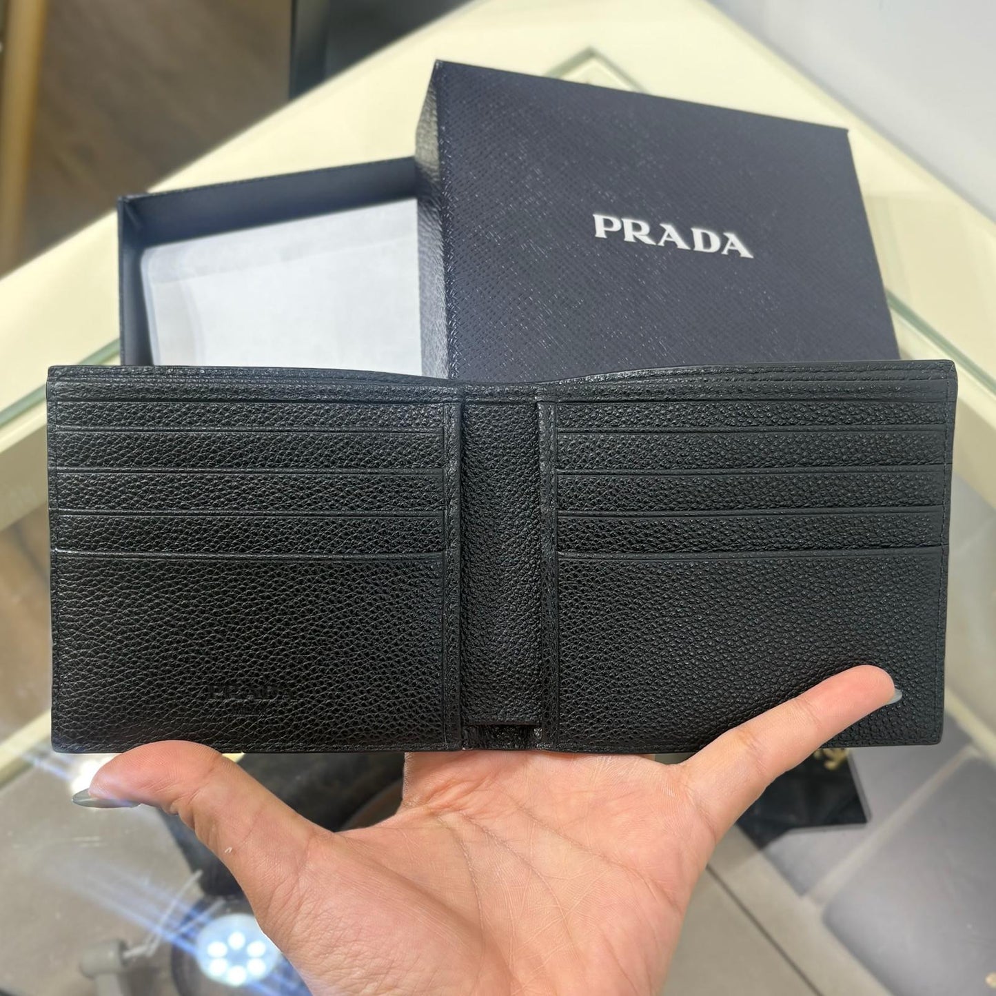 Prada Outlet Mens Wallet Black Triangle Small