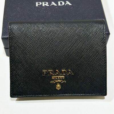 Prada Small Saffiano Leather Wallet Logo Black