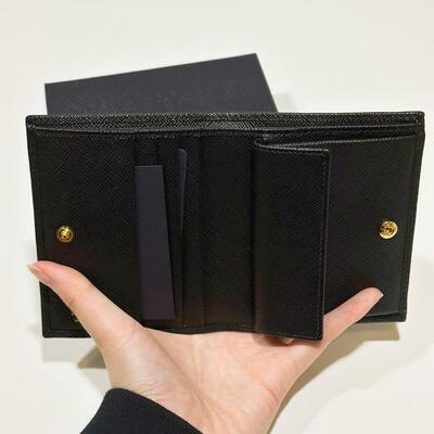 Prada Small Saffiano Leather Wallet Logo Black