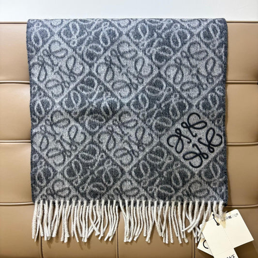 Loewe Anagram scarf in wool and cashmere Dark Grey
