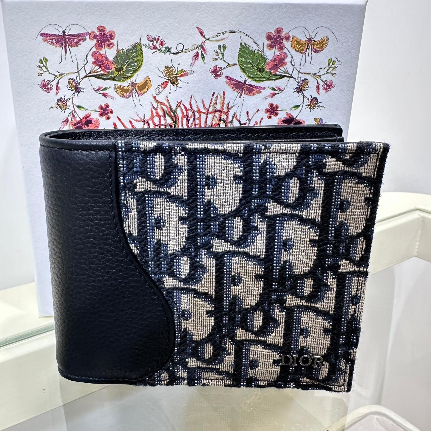 Dior Saddle Bifold Wallet Oblique Blue