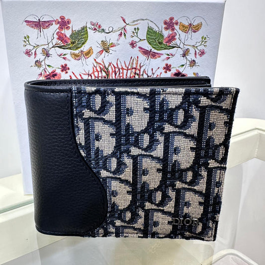 Dior Saddle Bifold Wallet Oblique Blue