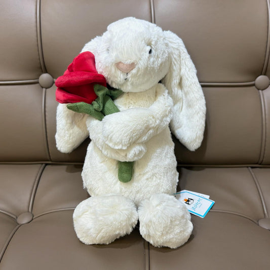 Jellycat Cream Bunny with Rose 玫瑰花兔