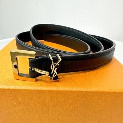 YSL Cassandre Thin Belt Black