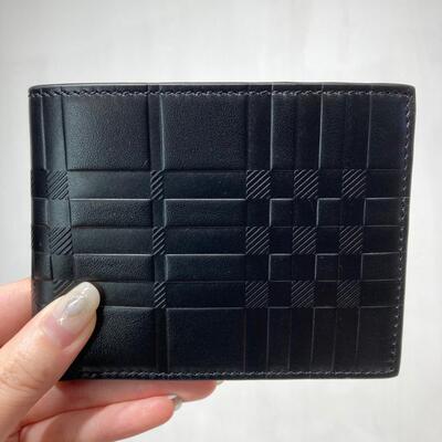 Burberry Embossed Check Men Bifold ID Wallet Black