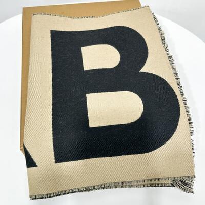 Burberry Logo Wool Jacquard Scarf Archive Beige