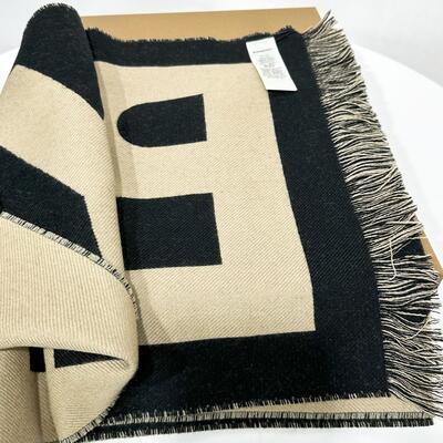 Burberry Logo Wool Jacquard Scarf Archive Beige