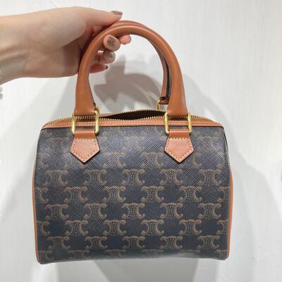 Celine Small Boston Canvas Tan