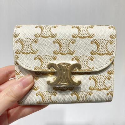 Celine Small Triomphe Wallet Canvas White