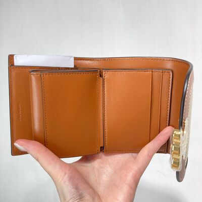 Celine Small Triomphe Wallet Textile White Tan
