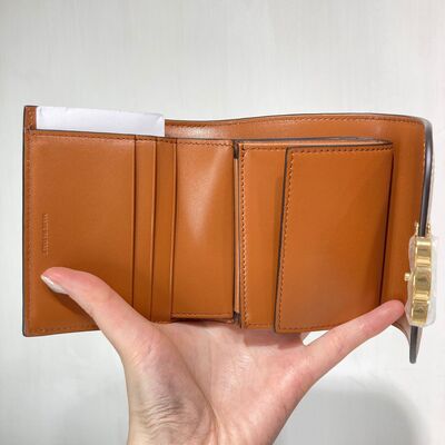 Celine Small Triomphe Wallet Textile White Tan