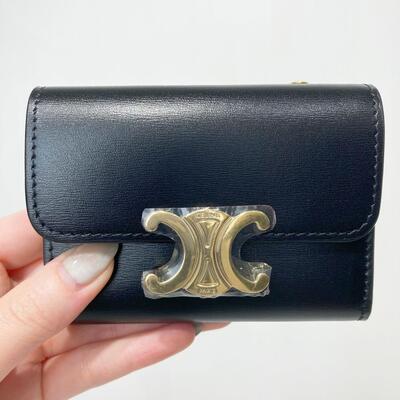 Celine Triomphe Compact Wallet With Coin Black