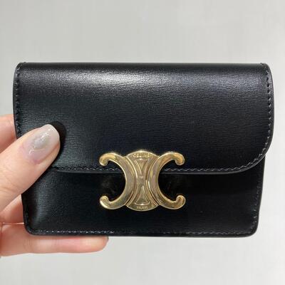 Celine Triomphe Flap Card Holder Black