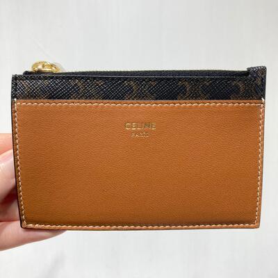 Celine Zipped Cardholder Canvas Tan Gold