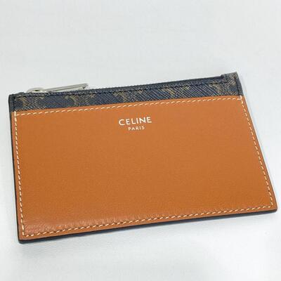 Celine Zipped Cardholder Canvas Tan Silver