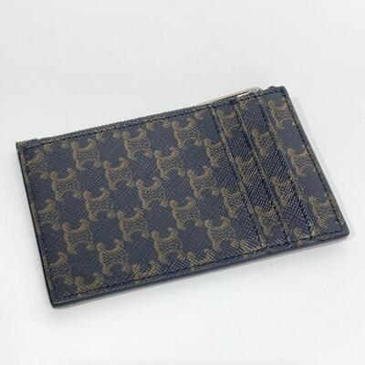 Celine Zipped Cardholder Canvas Tan Silver