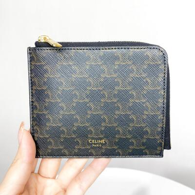 Celine Zipped Purse With Cardholder Canvas Tan