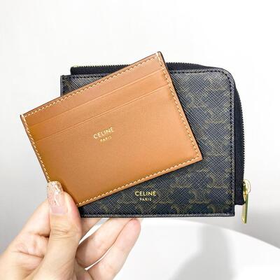 Celine Zipped Purse With Cardholder Canvas Tan