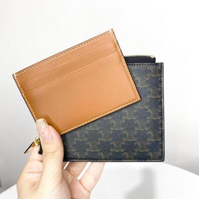Celine Zipped Purse With Cardholder Canvas Tan