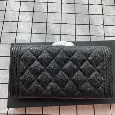 Chanel Boy Long Wallet Cow Black Silver