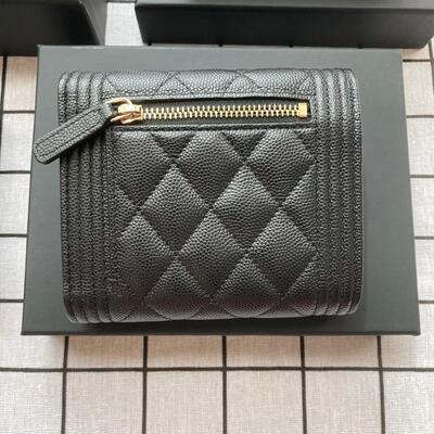 Chanel Boy Trifold Wallet Cow Black Gold