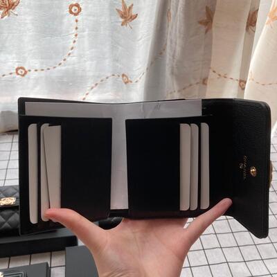 Chanel Boy Trifold Wallet Cow Black Gold