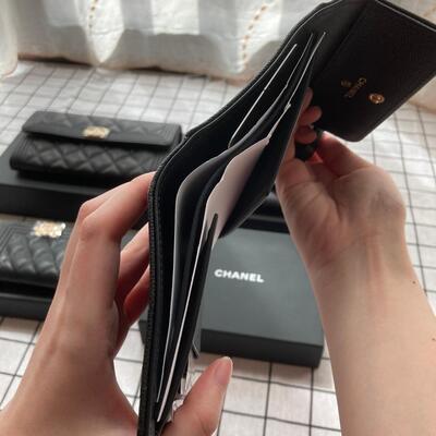 Chanel Boy Trifold Wallet Cow Black Gold